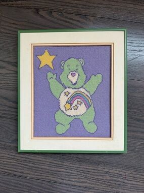 Vintage Care Bears Framed Cross-Stitch Wish Bear